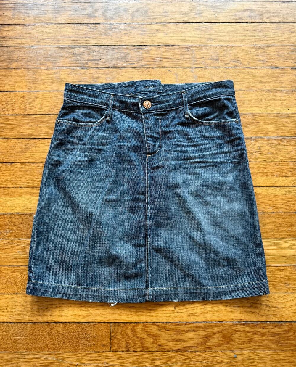 EARNEST SEWN Asymmetrical Distressed Denim Skirt sz 27 (actual 31w)